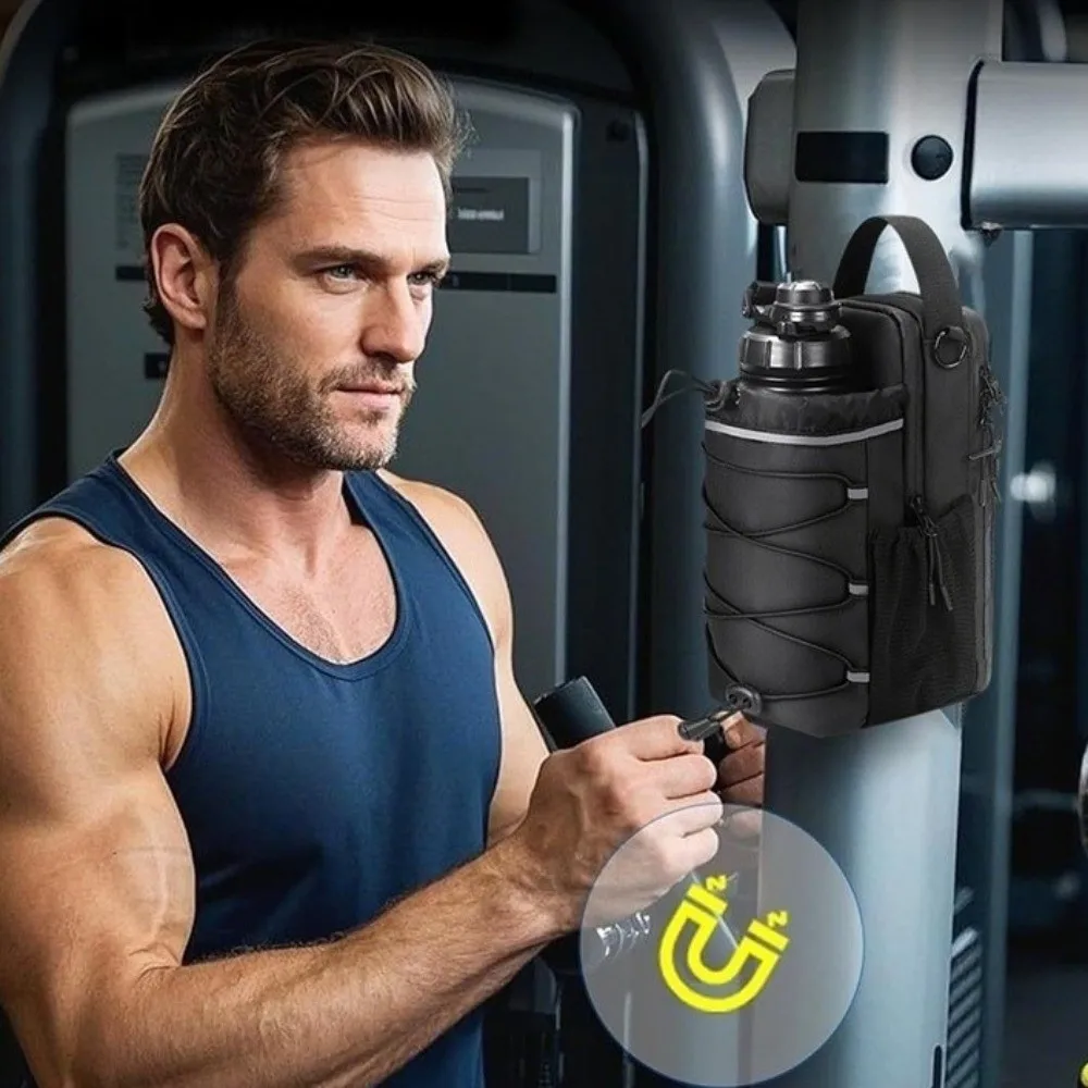 

Large Capacity Magnetic Water Bottle Bag with Shoulder Strap Multi-Pocket Gym Specific Water Cup Holder Portable Magnet Gym Bag