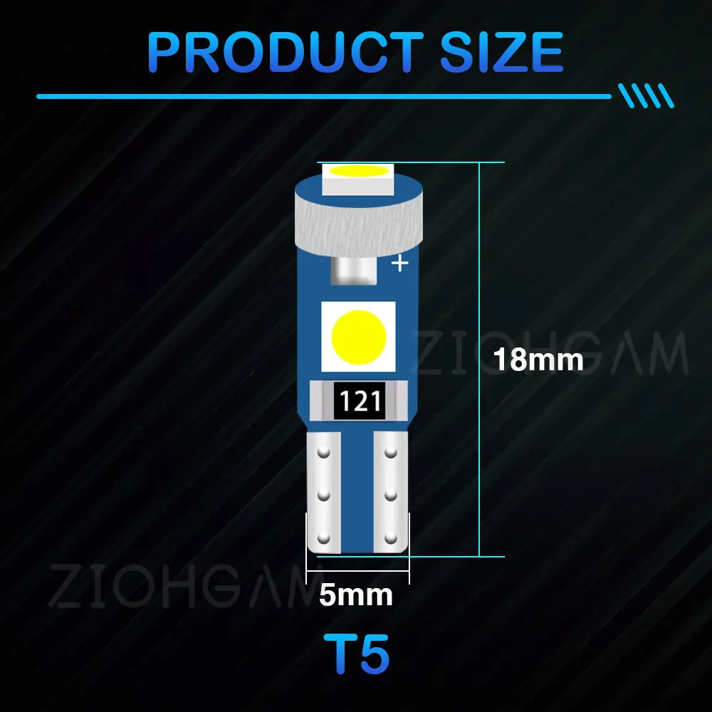 ZIOHGAM 8PCS T5 73 74 17 37 2721 17 Led Bulb W3W Dashboard Instrument Interior Plate Panel Indicator Auto Car Light Signal Lamp