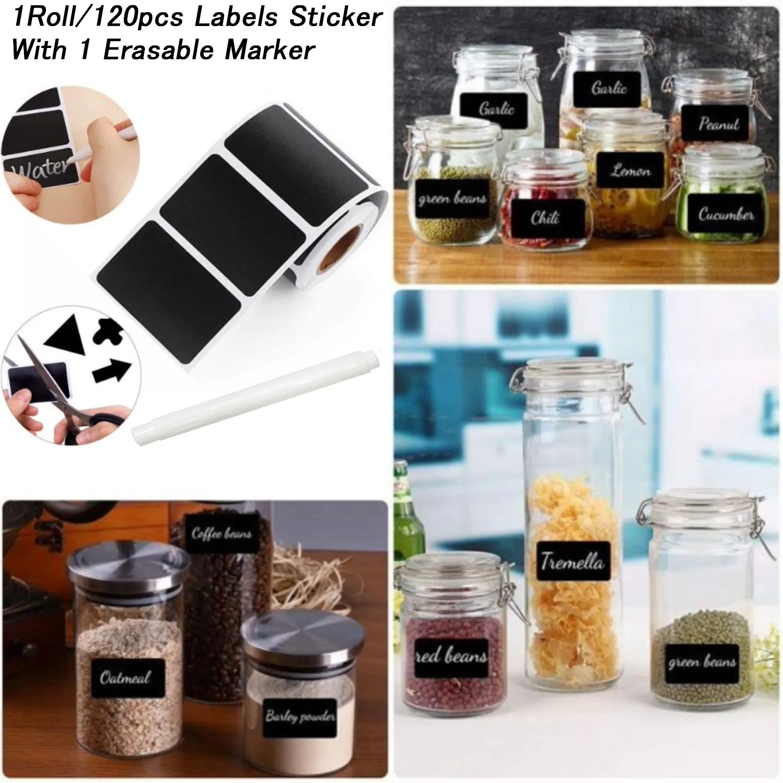 120pcs Shape Label Stickers Mason Jars Spice Bottle Pantry Food Storage Stickers Waterproof Reusable Blackboard Stickers