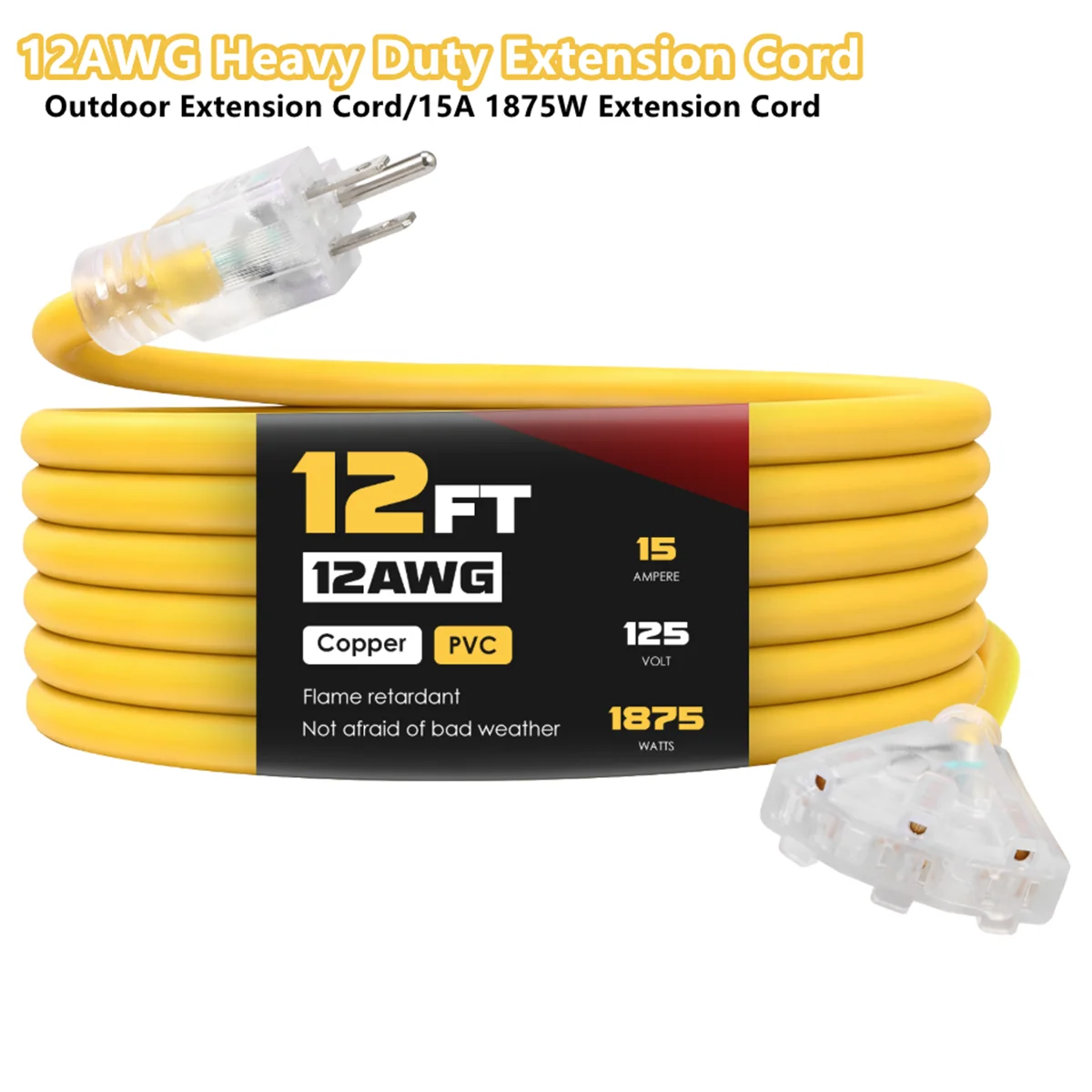 Outdoor Power Outlet - 12 Fuß 12AWG Hochleistungs-Verlängerungskabel für den