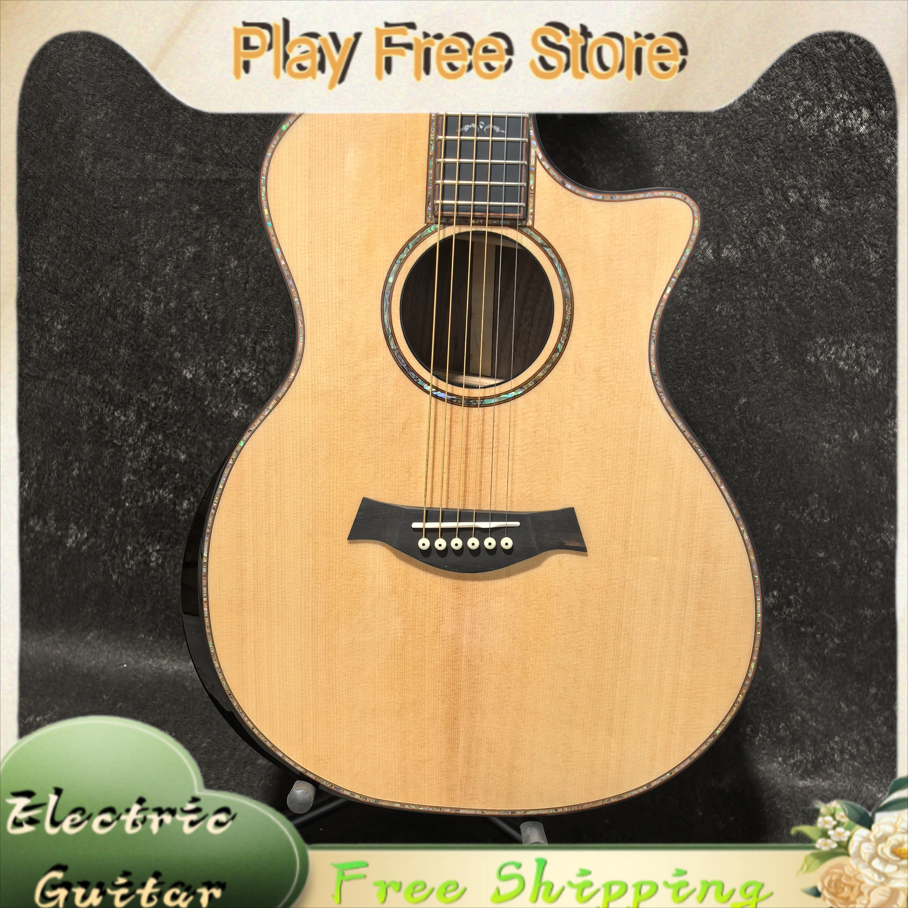 41 Inch GA Cutaway Electro‑Acoustic Guitar 914 Spruce Top Rosewood Back Sides Abalone Binding Bird Inlay Performance Folk Guitar