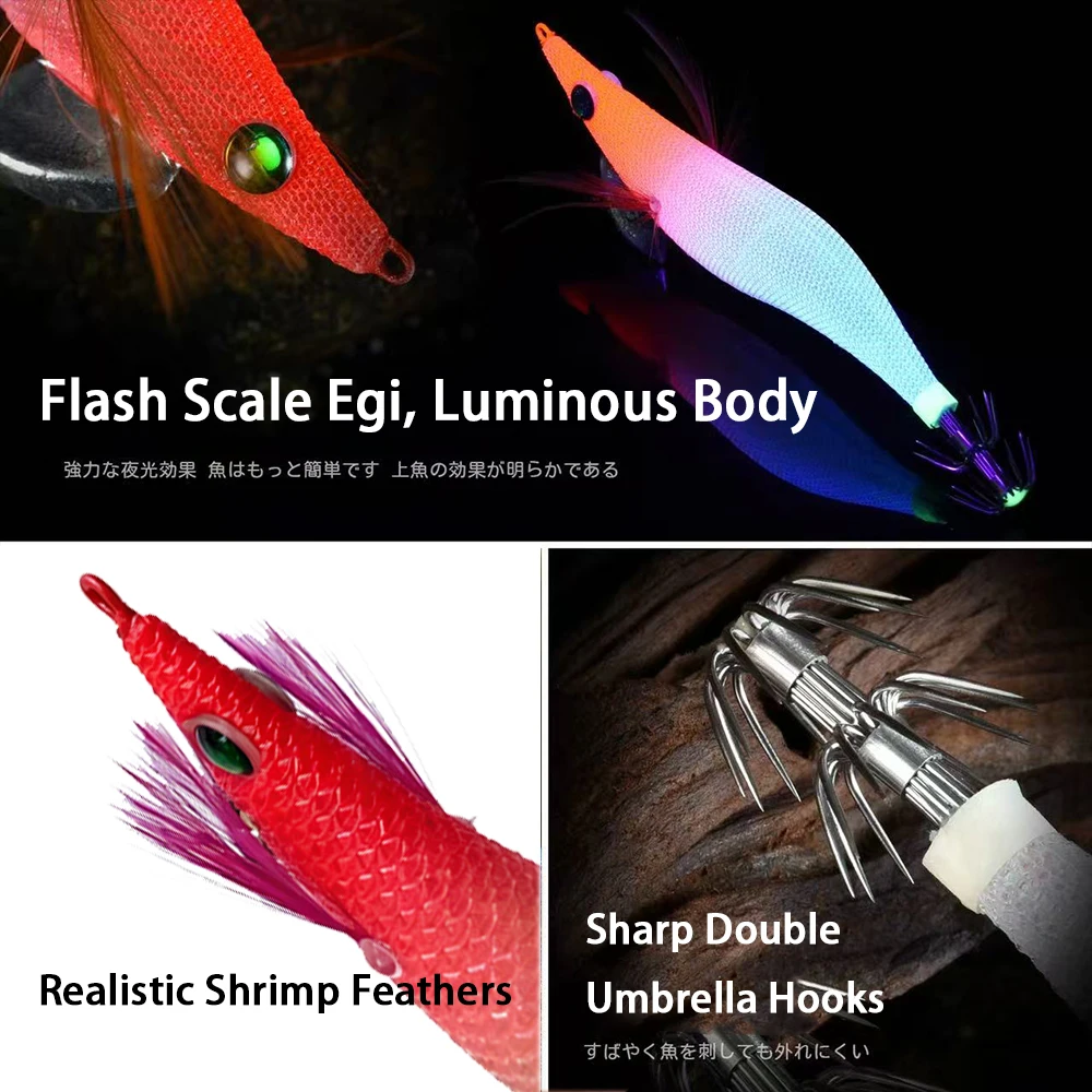 2.5# Squid Lure UV Reflective Jigging Lures Slow Sinking Squid Hooks Sea Fishing Octopus Cuttlefish Luminous Sea Fishing Bait view 5