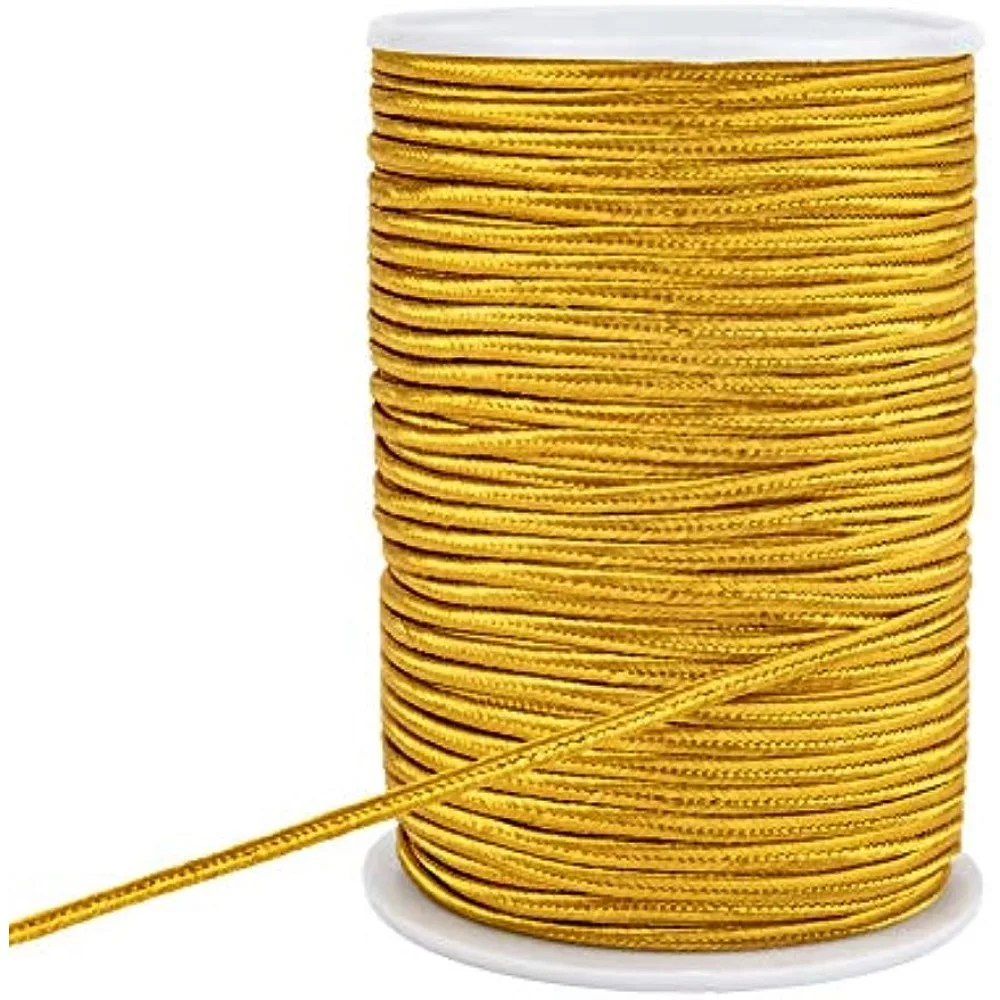 96 Yards 3mm Flat Polyester Thread Braided Beading Cord for Quilting Trimming Crafts Making, Gold