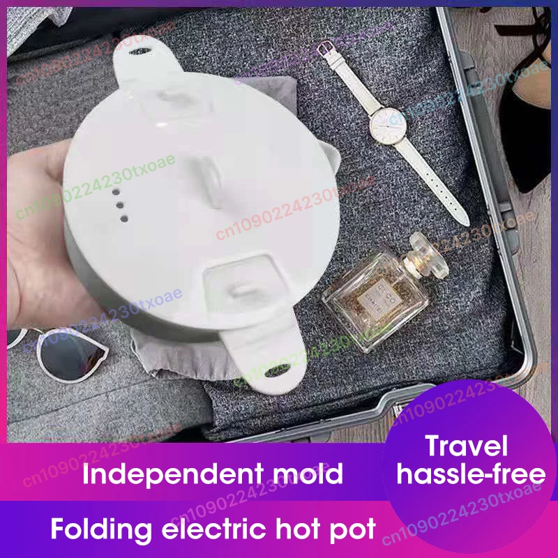 휴대용 접이식 실리콘 냄비 110V 220V 전기 여행용 쿠커 스티머 포함 캠핑용 온수 주전자