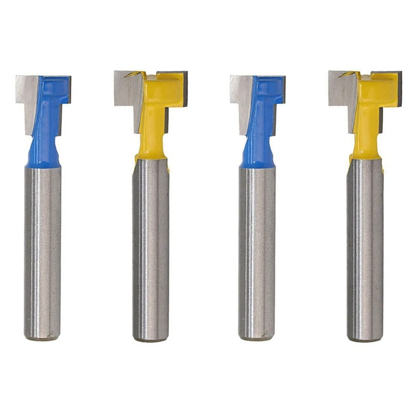 GTBL 4Pcs 1/4 Inch Shank T-Slot Cutter Router Bit Steel Handle 3/8 Inch & 1/2 Inch Length Woodworking Cutters For Power Tools