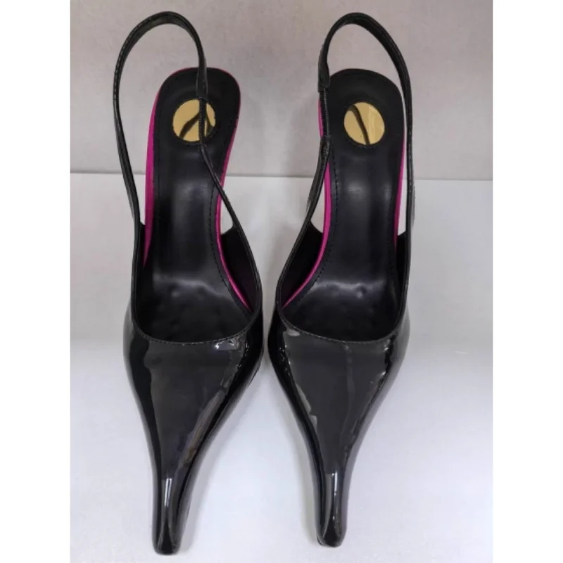 

Slingback 10 Cm High Heels Sandals Show Runway Ultra-Thin Heel Shallow Sexy Pointed Toe Two-Tone Color Runway Women's Shoes