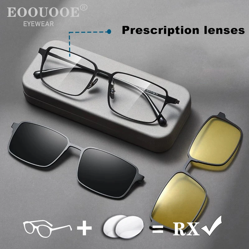 Night Vision Goggles Magnetic Clip Sunglasses Pure Titanium Eyeglass Men Optical  Prescription Lenses Correct Myopia Polarized