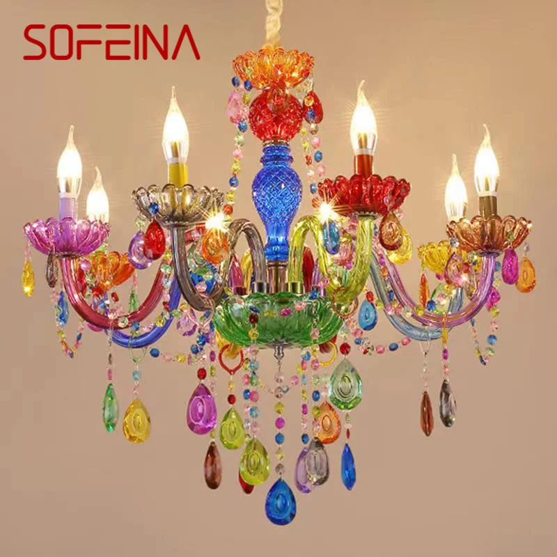 

SOFEINA Color Crystal Pendent Lamp Art Girls' Room Candle Lamp Children's Room Living Room Restaurant Bedroom Chandelier