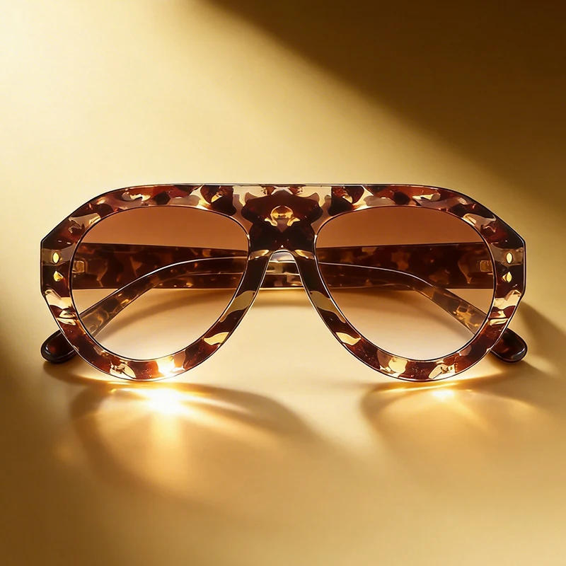 Oversized Vintag Pilot Sunglasses Women Retro Rivets Decoration Eyewear Fashion Gradient Trendy Men Aviator Round Sun Glasses