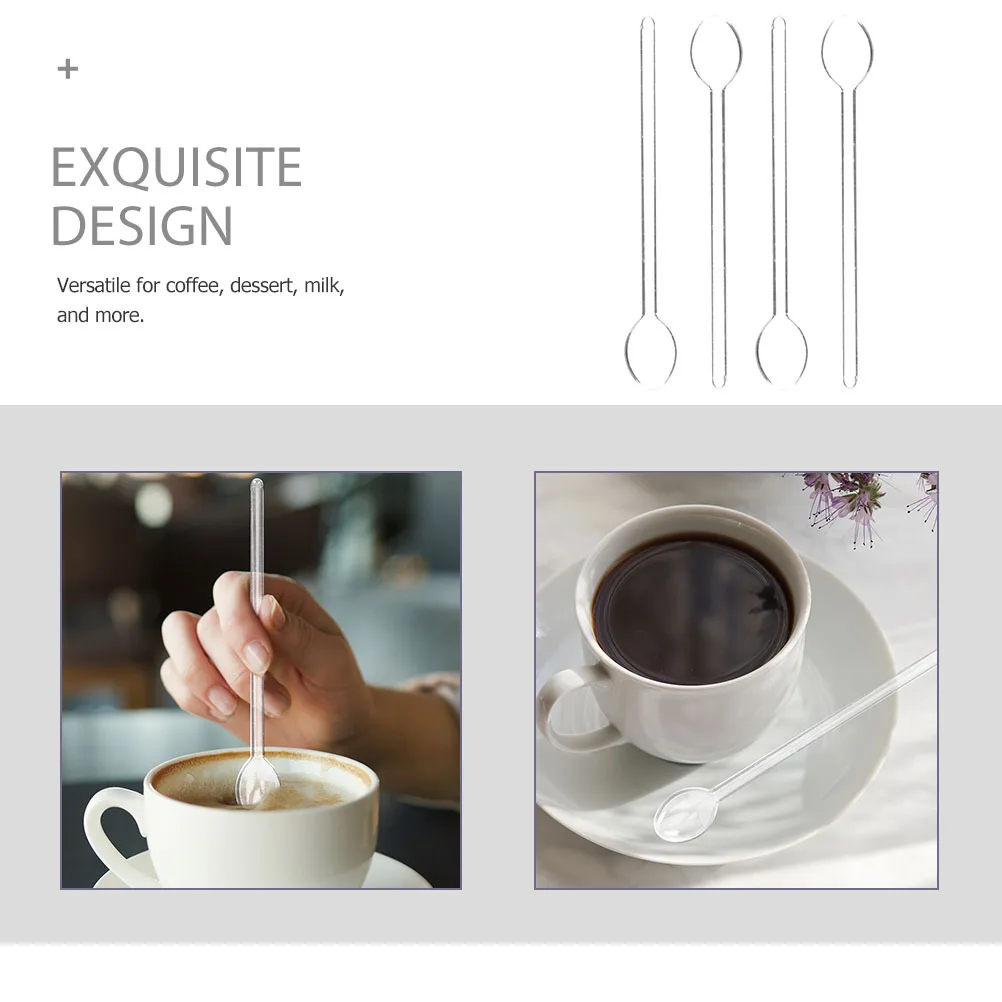 

4Pcs Clear Glass Stirring Spoon Heat Resistant Long Handle for Coffee Dessert Milk Mixing Glass Spoon Soup Scoop