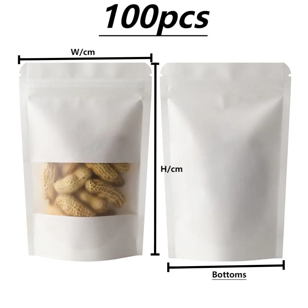 100 Stück Kraftpapier-Standbeutel mit Matt-Fenster für Snacks, Trockenfrüchte und Tee, Selbstversiegelnde Beutel mit Reißverschluss – Detail 4