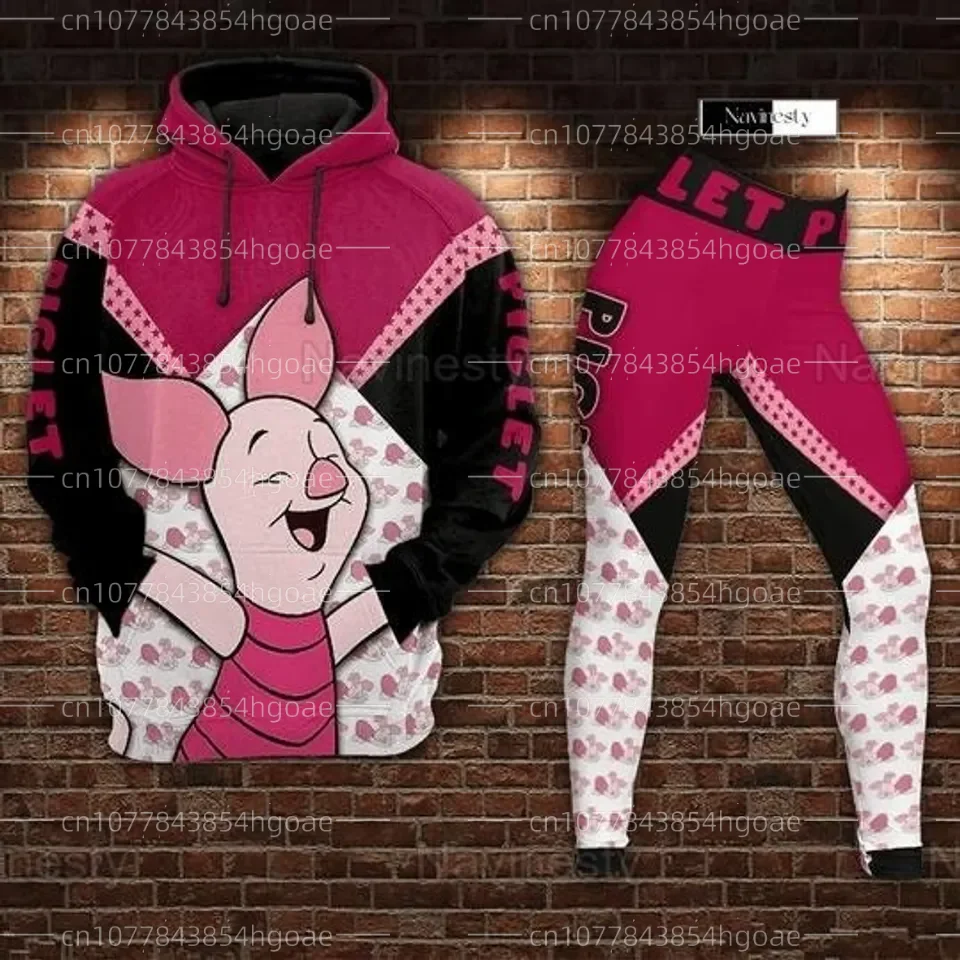 

New Disney Piglet 3D Hoodie Women's Hoodie Leggings Suit Stitch Yoga Pants Sweatpants Fashion Sports Suit Disney Yoga Suit