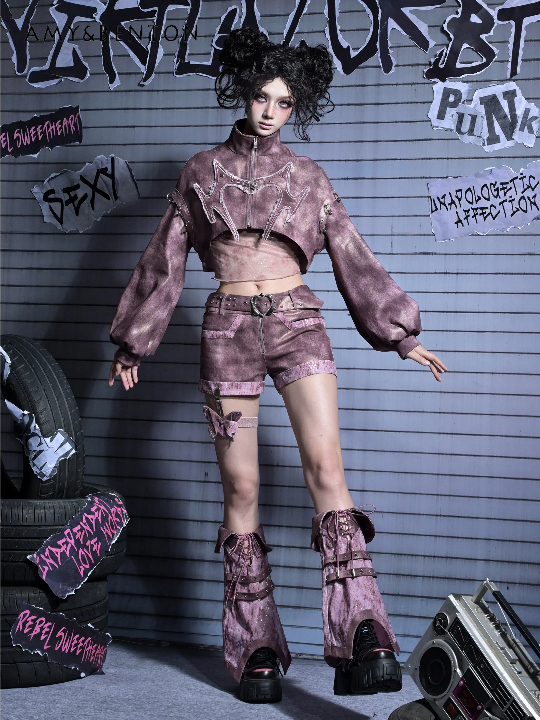 오리지널 Y2K 핫걸 리벳 탈부착 가능한 나비 레그 링 청바지 하라주쿠 스타일 서브컬쳐 레트로 프린트 하이웨이스트 슬림 반바지