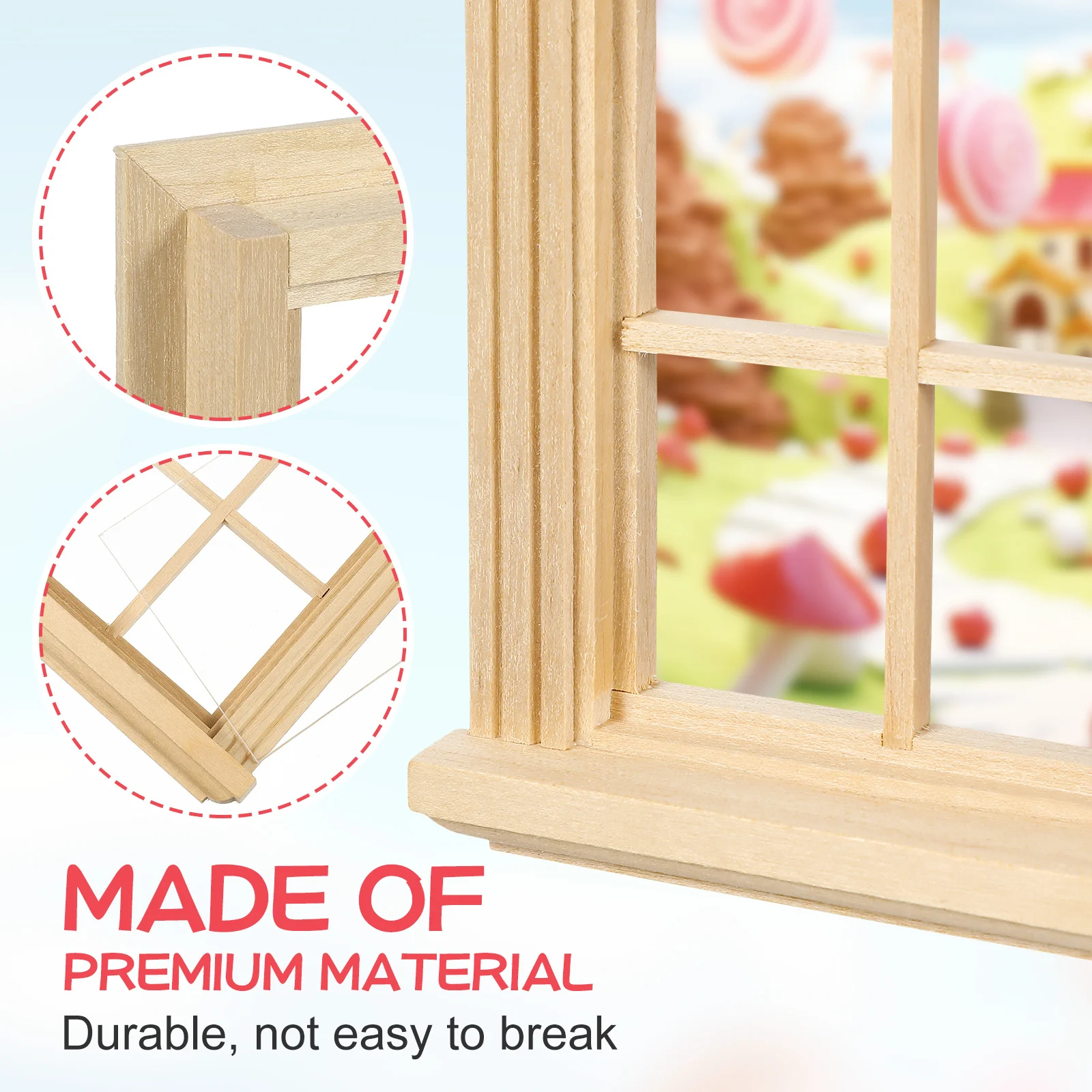 2-teilige Fensterrahmen für DIY-Haus, Miniaturmöbel, Raumdekoration, Holzfensterrahmen, Hauszubehör