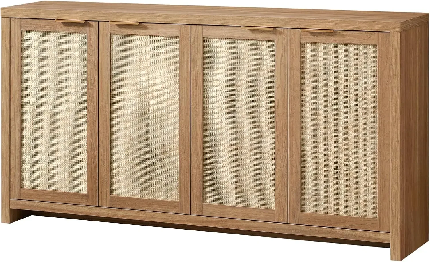 Armários de aparador de armazenamento de 4 portas de vime com prateleiras ajustáveis, console de armário de buffet com detalhes boho para cozinha, sala de estar,