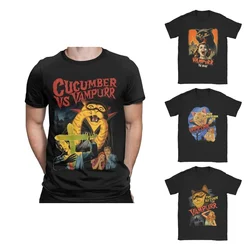 The Return Of Vampurr T-Shirt Men O Neck Pure Cotton T Shirts Vampire Cat Vs Cucumber Short Sleeve Tee Shirt Graphic Clothes