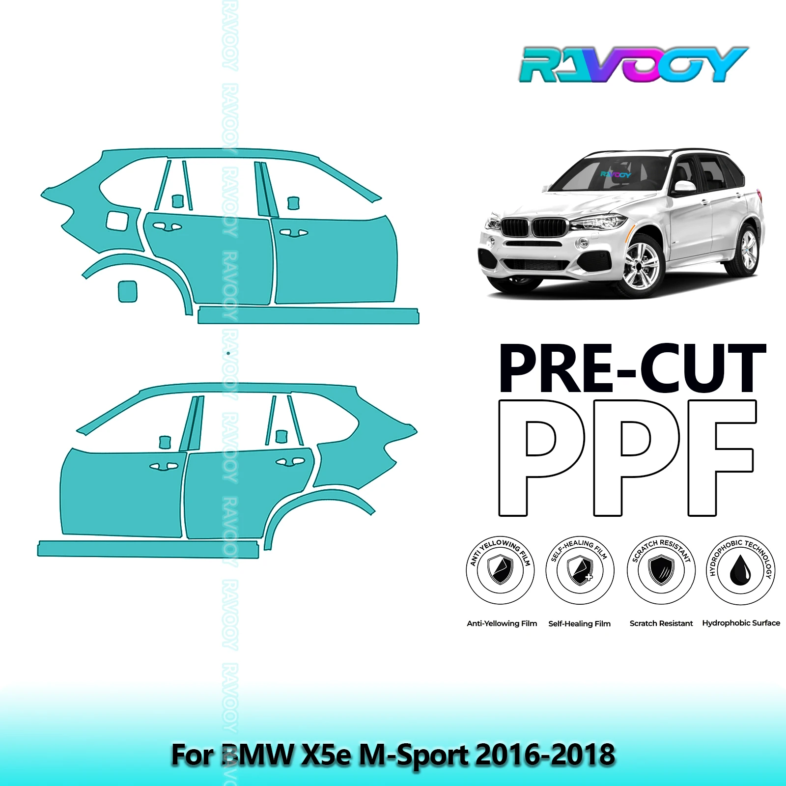 

For BMW X5e M-Sport 2016-2018 8.5mil Clear Matte Pre-Cut PPF Door & A/B Pillar Kit TPU Paint Protection Film Set