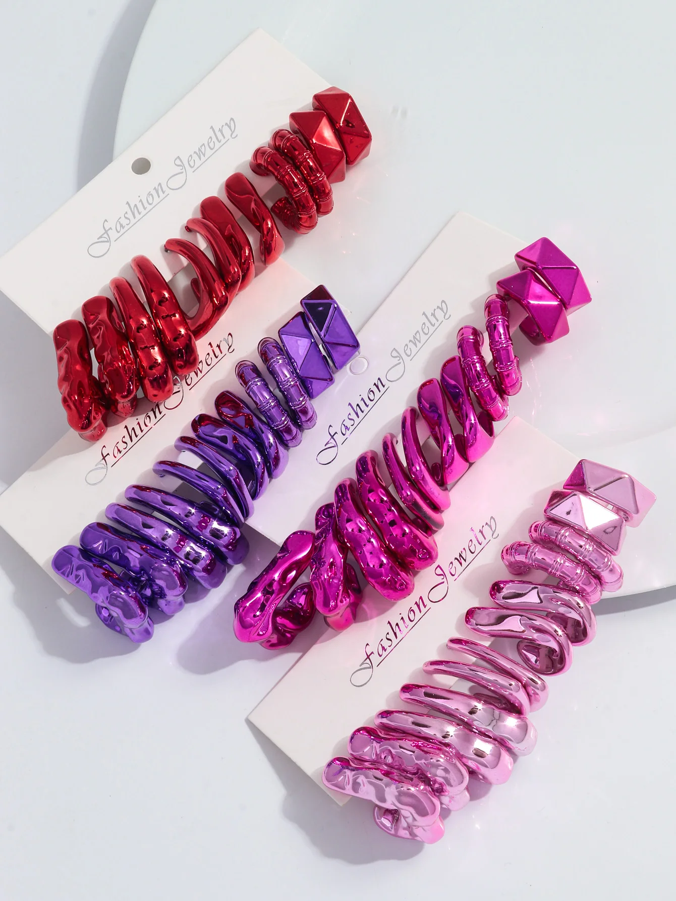 6pair/set Acrylic Irregular Circle Hoop Earrings for Women Girls Geometric Metallic Color C Shape Earrings 2024 Fashion Jewelry