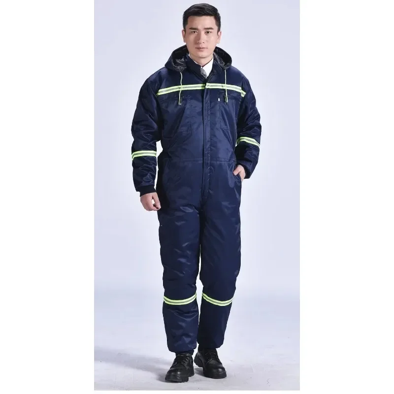 Winter Overalls Warm Cotton Padded Hooded Work Clothing Dust-proof Anti Fouling Hi Vis Outdoor Winter Coats Working Coveralls