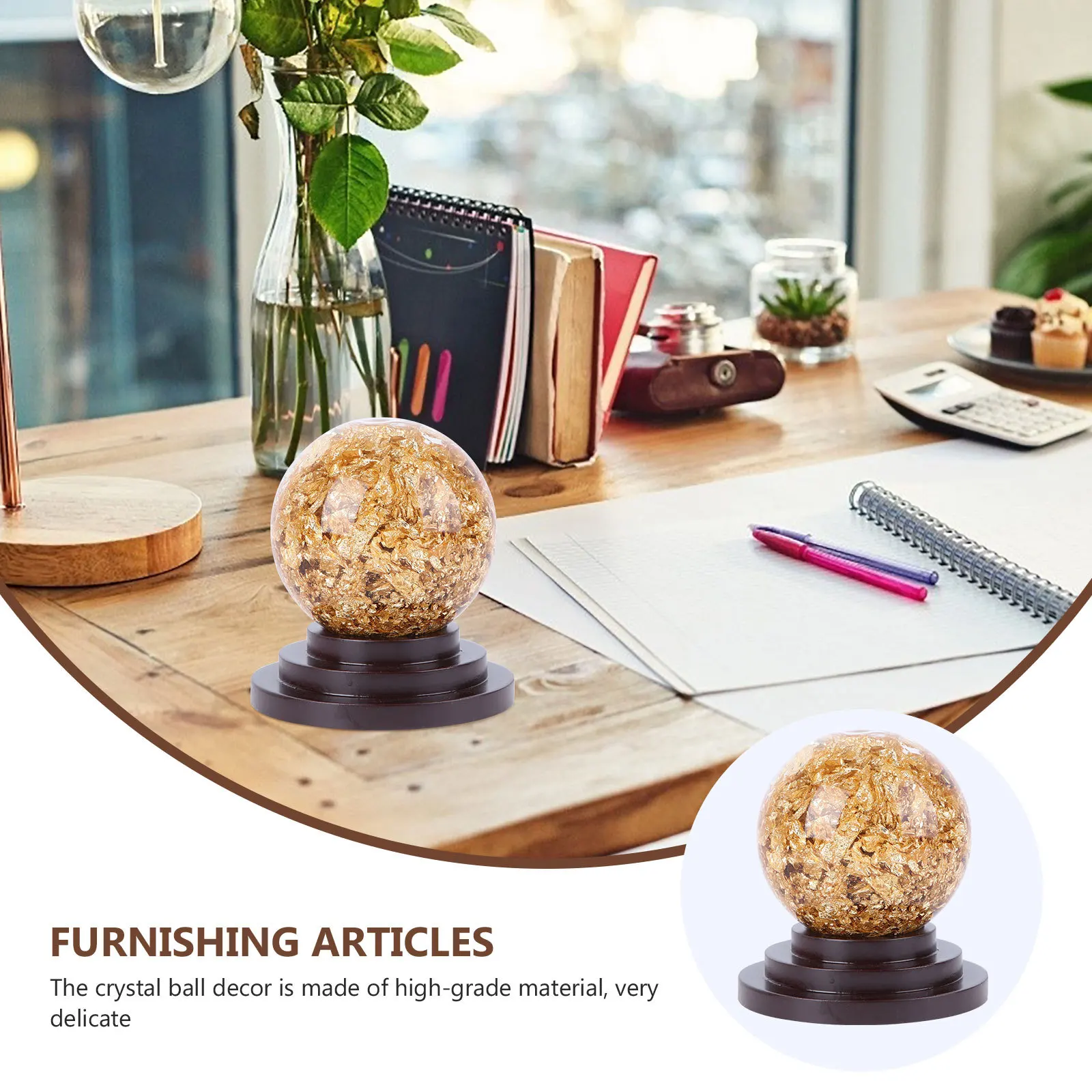 

1Pcs Crystal Ball Gold Gourd Shape Ornament Delicate Desktop Crystal Ball Decor Creative Craft Tabletop Decoration