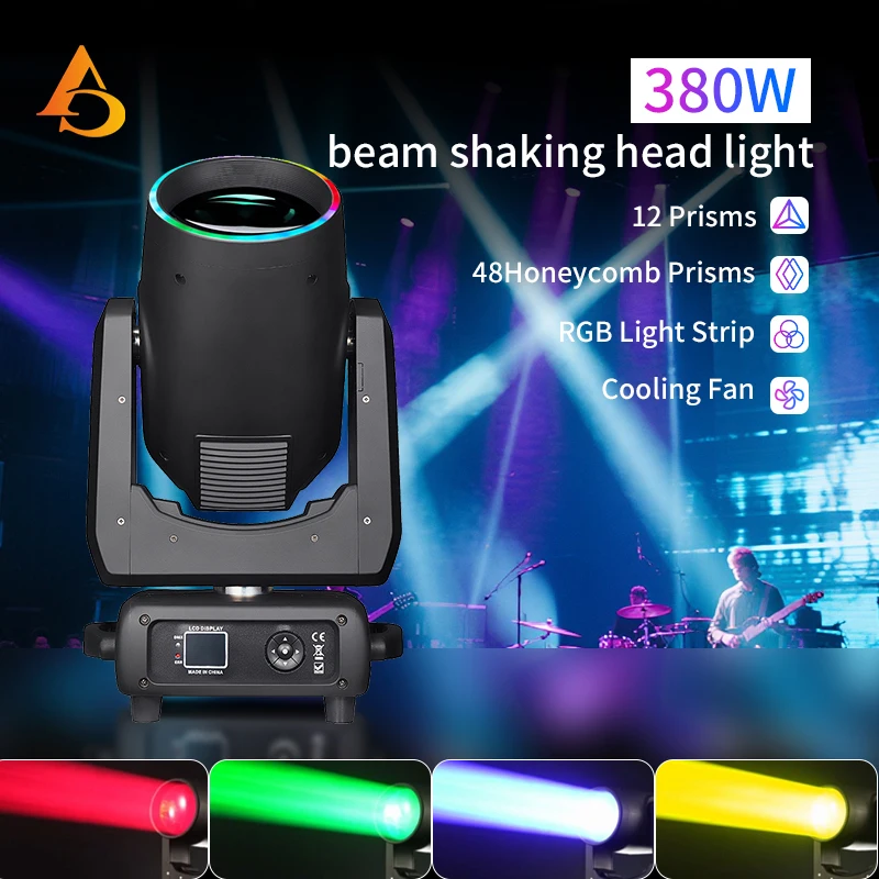 DMX 380 واط لمبة شعاع تتحرك رئيس ضوء 8500 كيلو التحكم التلقائي المنشور المزدوجة مع الانحلال التكبير قوس قزح تأثير ضوء المرحلة الطرف