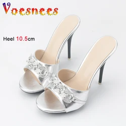 Women Summer High Heels Slippers Fashion Chain Style Party Ladies Shoes 10.5CM Thin High Heels Slip On Slides Designer Sandals