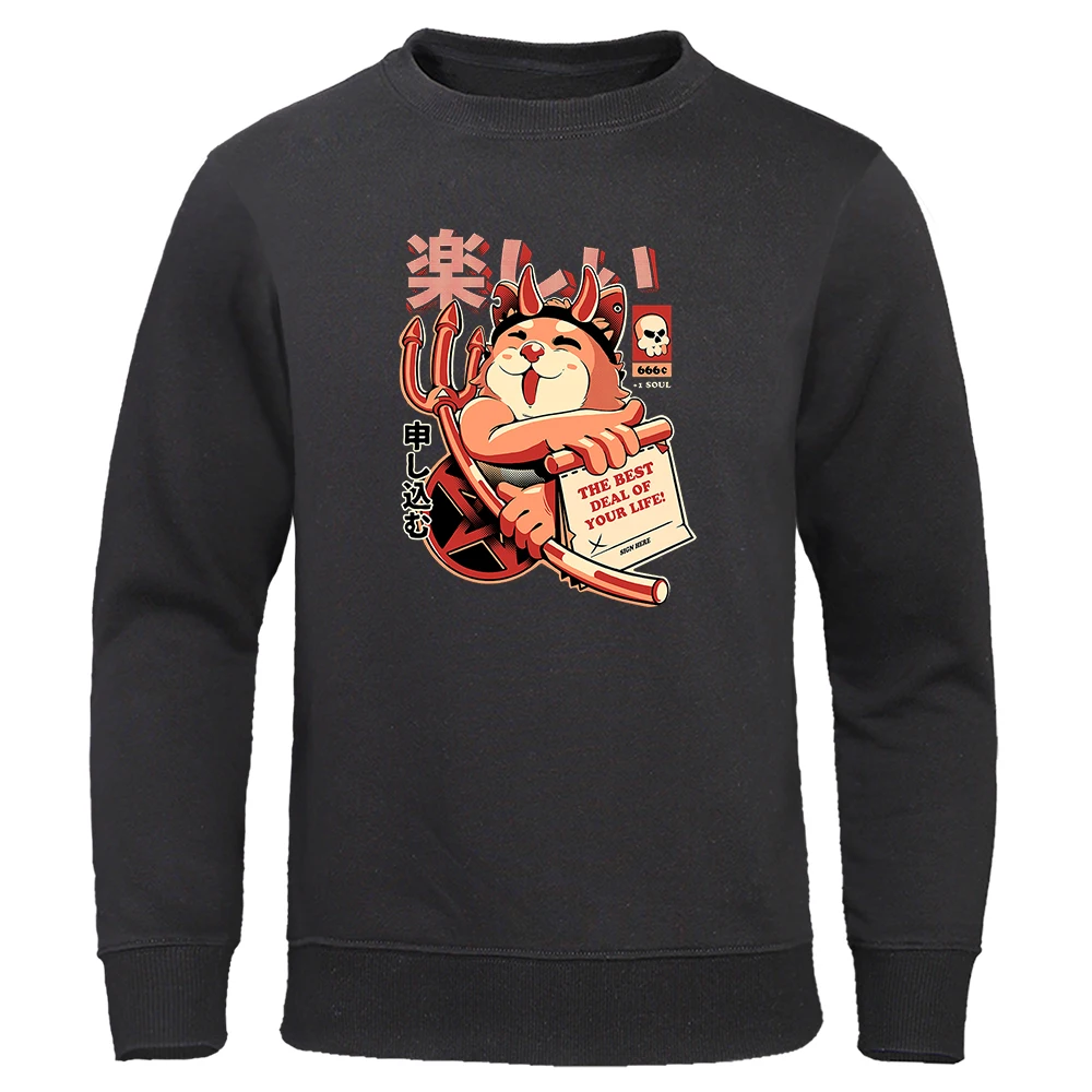 Cartoons Big Devil The Best Deal Design Sweatshirt Men Japanese Hip Hop Hoodie Personality Loose Pullover Crewneck Man Clothes