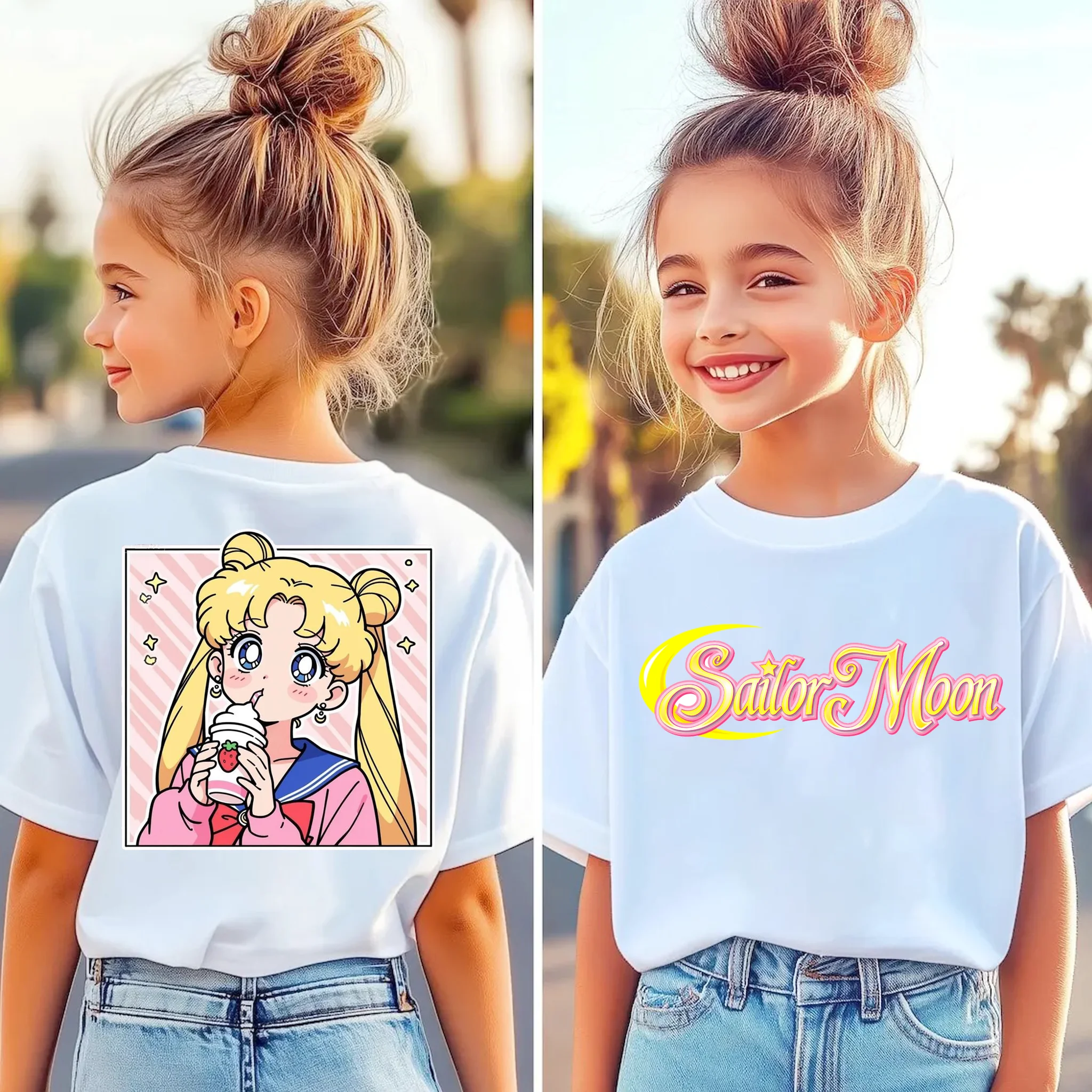 

Футболка с принтом Sailor Moon, детская футболка для мальчиков и девочек, унисекс, летняя, в стиле Y2K, Harajuku, свободный повседневный топ с короткими рукавами для детей