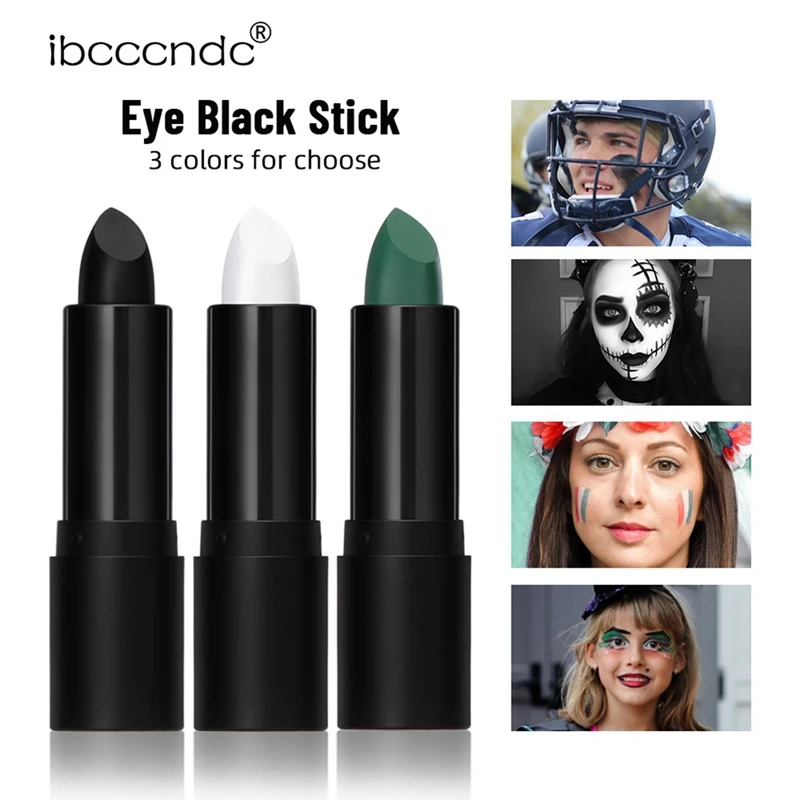 Ibcccndc 3PCS Black Green White Lipstick Sets,Lip Face Body Paint Stick,Eye Black Stick For Halloween Cosplay Clown Makeup