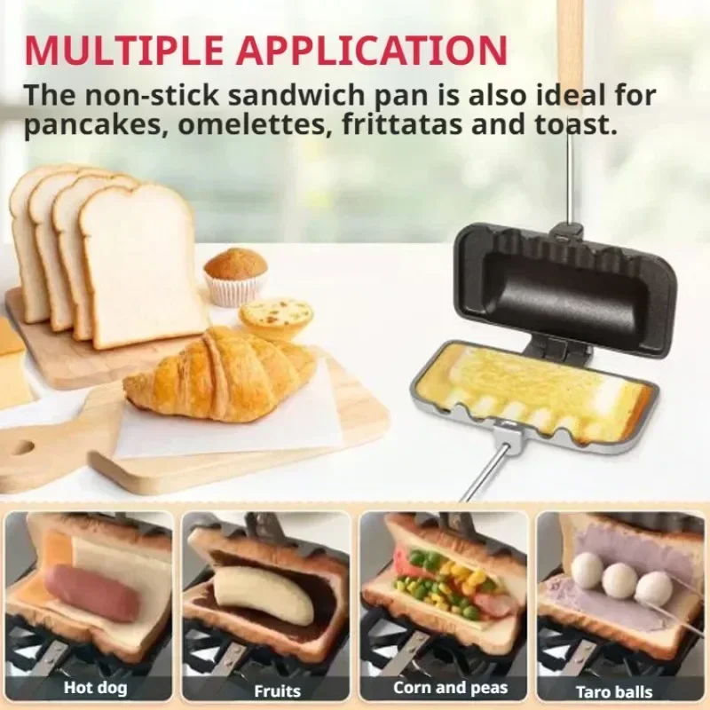 Double-Sided Sandwich Pan Non-Stick Coating Foldable Grill Frying Pan for Bread Toast Household Breakfast Machine Pancake Maker