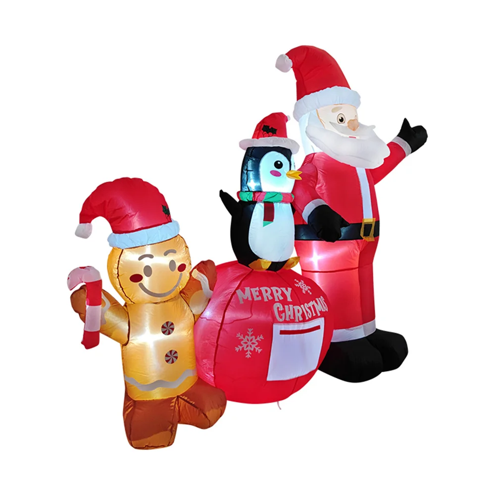 عيد الميلاد 2.2 متر طويل نفخ سانتا كلوز البطريق ، رجل الزنجبيل المدمج في أضواء LED للمربعات ساحات المروج تزيين #4