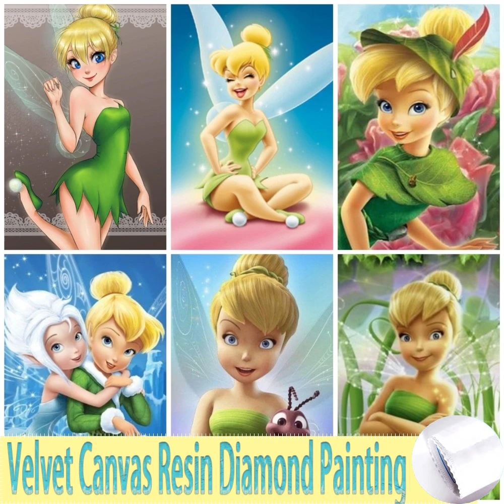 Disney Tinker Bell Cartoon Fairies Diy Velvet Canvas Resin Diamond Painting Rhinestone Picture Cross Stitch Wall decoration