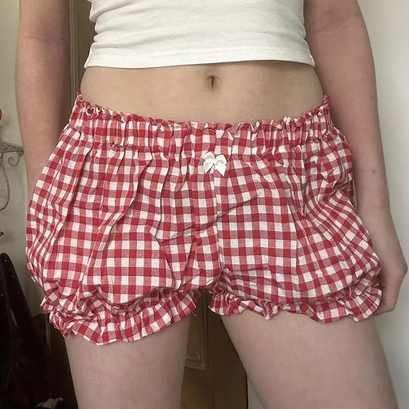 

Retro Checkered Shorts Women's Low Waist Hot Pants Slim Fit Summer Home Hot Girl Casual Pants