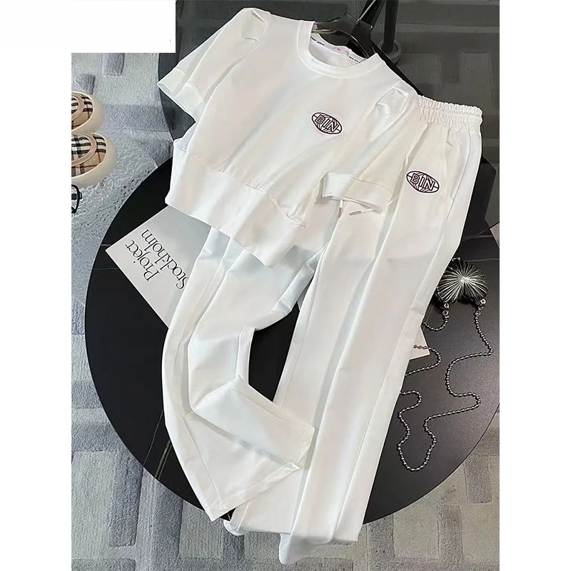 

2025 Fashion Leisure Sports Set Summer New Style Aging Reduction Short Sleeve Wide Leg Pants Two Piece Set Pant Sets Short Se
