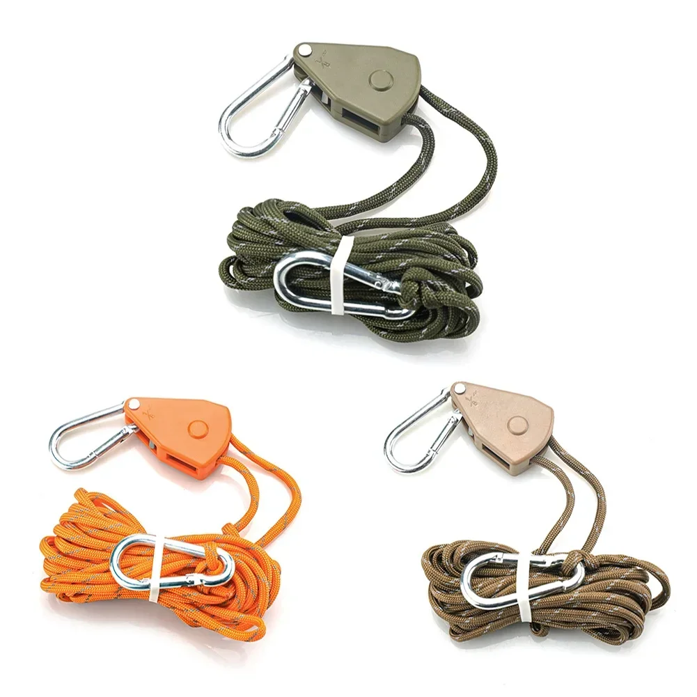 2022 Brand New Rope Buckle 4/5M Adjustable Hanging For Tent Hook Camping Lamp Lifting Pulley Rope Ratchet Hanger