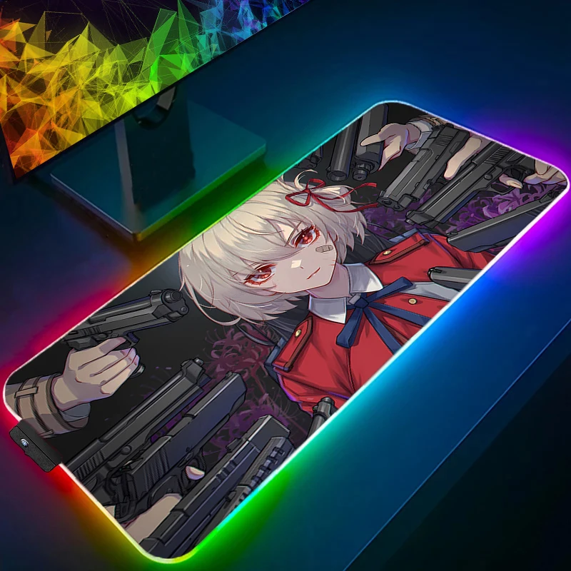 

Gaming Mouse Pad Anime RGB PC Computer Gamer Extended Desk Mat L-lycoris R-recoil LED Laptop Kawaii Girl Mousepad Keyboard Pad