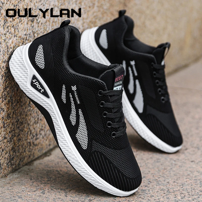 

Oulylan Wear Resistant Non-slip Sneakers Classic Simple Lace Up Running Footwear Casual Trendy Lightweight Board-shoes For Men