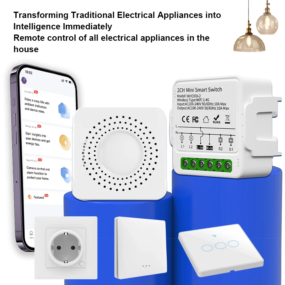 Tuya 2 Gang Mini Smart Circuit Breaker DIY Light Switch Module Two-way Control Remote Voice for Alexa Alice Google Home