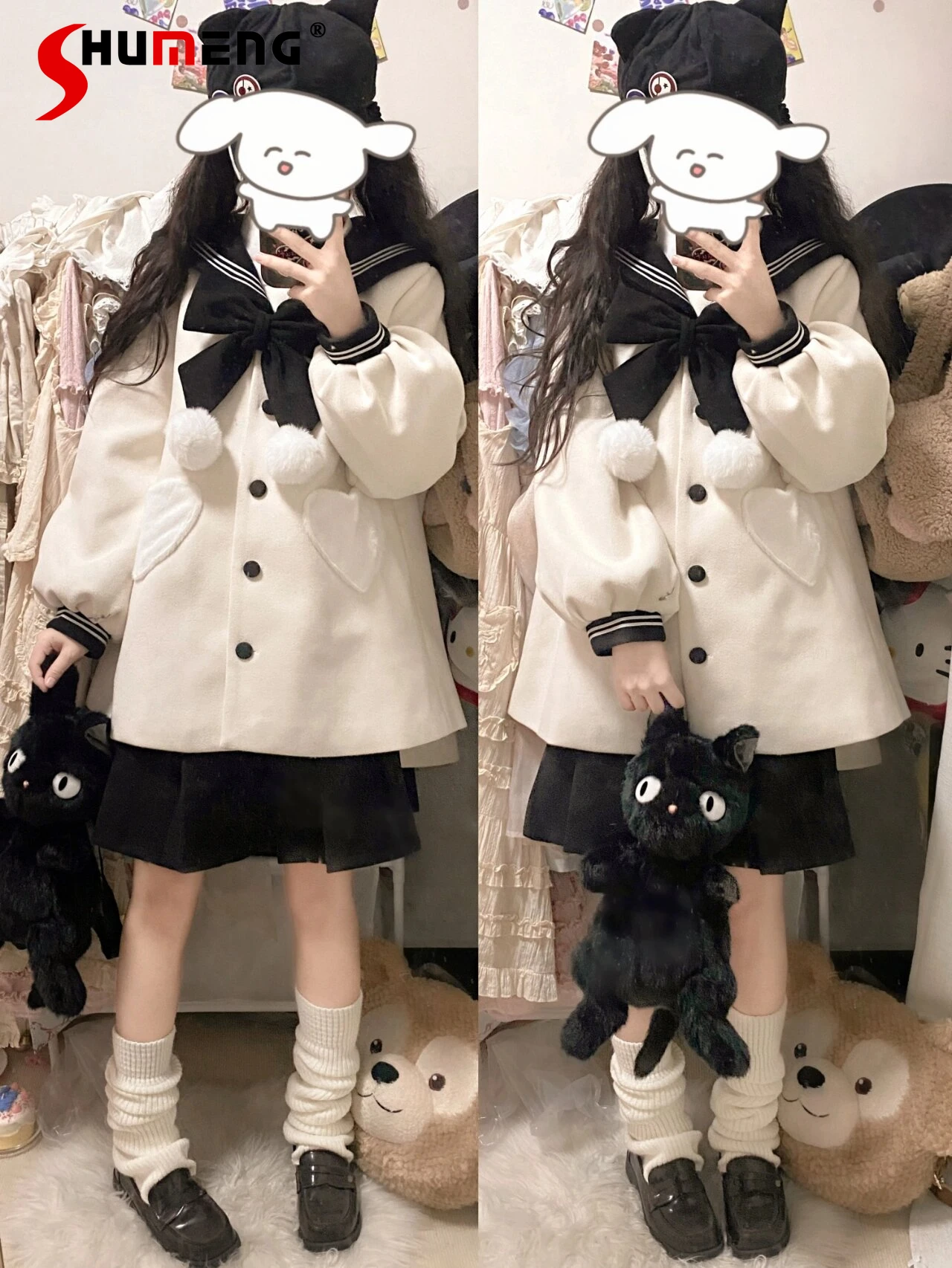 

Winter New Cute Cotton Thickening Warm Woolen Women's Coat Feminine Long Sleeve Sweet Cute Fashion Loose Comfort Overcoats