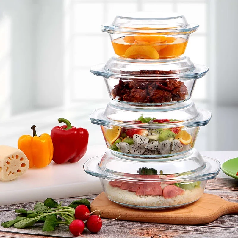 Cuenco de vidrio templado con tapa, sopa resistente al calor, horno microondas para fideos instantáneos, adecuado para una ensalada de doble uso