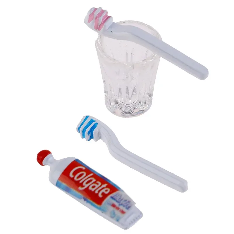 4 قطعة/المجموعة دمية مصغرة كوب معجون الأسنان فرشاة الأسنان مجموعة مصغرة دمية الحمام المشهد ديكور 1:6 1:12 دمية ديكور #6