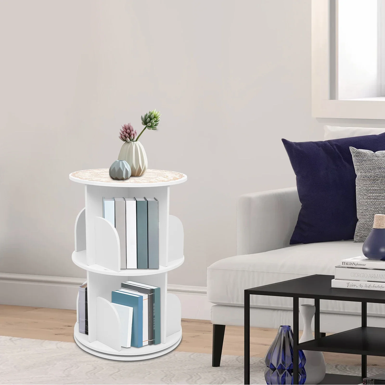 2-Tier Corner Bookcase Spinning Bookshelf, 360 ° Revolving Bookcase Book Storage Organizer Rack for Bedroom,Living Room