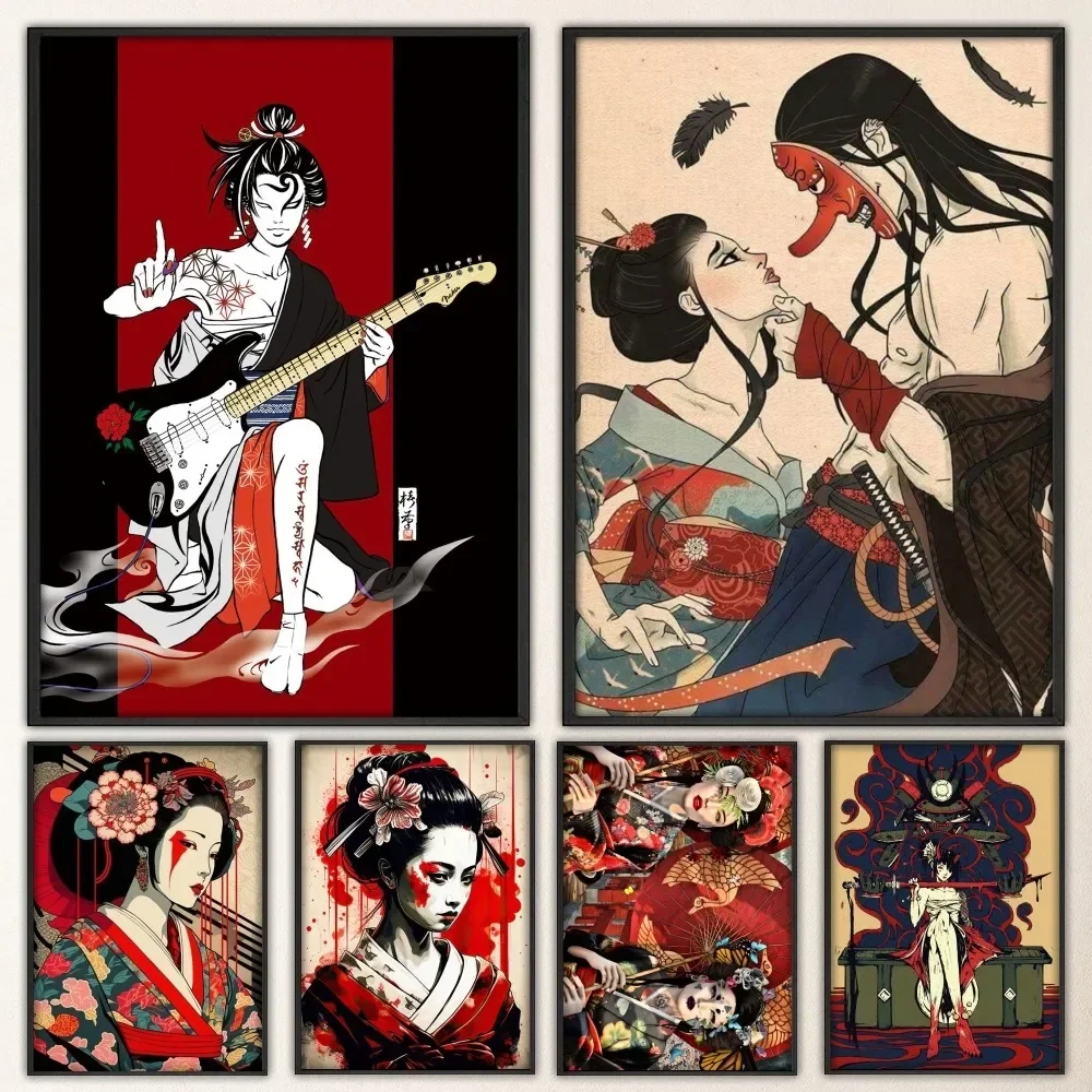 

Japanese Geisha Canvas Art Poster Vintage Prints Art Home Painting Bathroom Kitchen Bar Accessories Wall Sticker Small Size