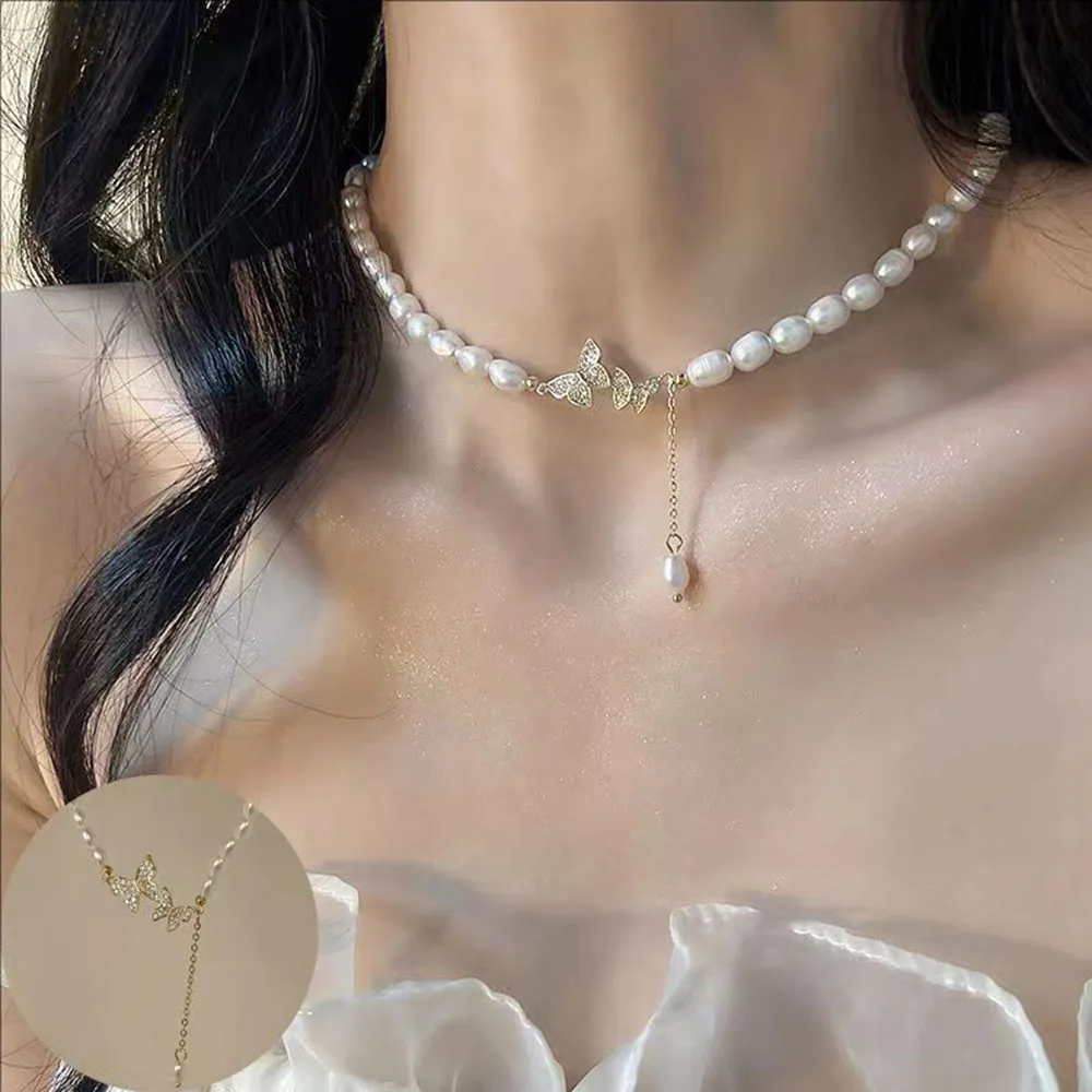 Light Luxury Pearl Necklace Women Instagram Niche Design Love Tassel Clavicle Chain Senior Sense Butterfly Choker Jewelry