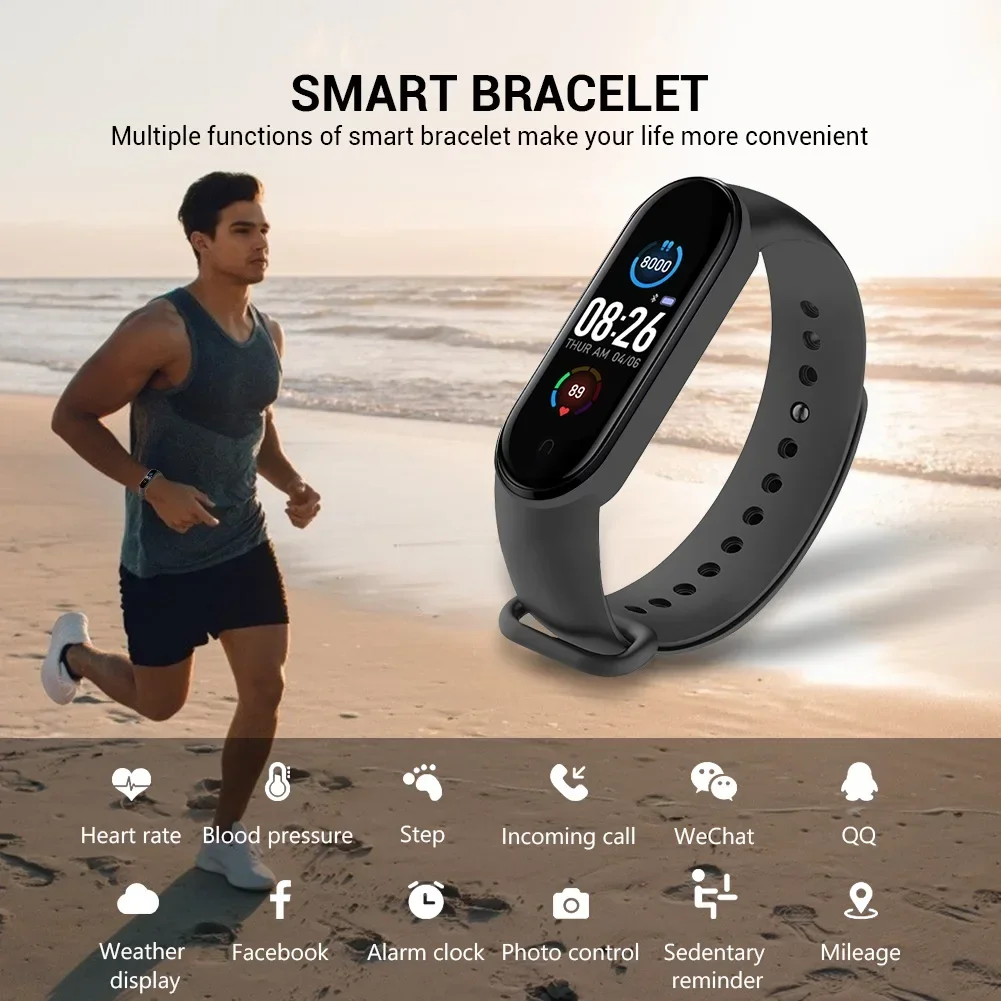 M4 Smart Bracelet Color IPS Screen Smart Band Sport Fitness Pedometer Blood Pressure Wristband Walk Step Counter Men Women Watch