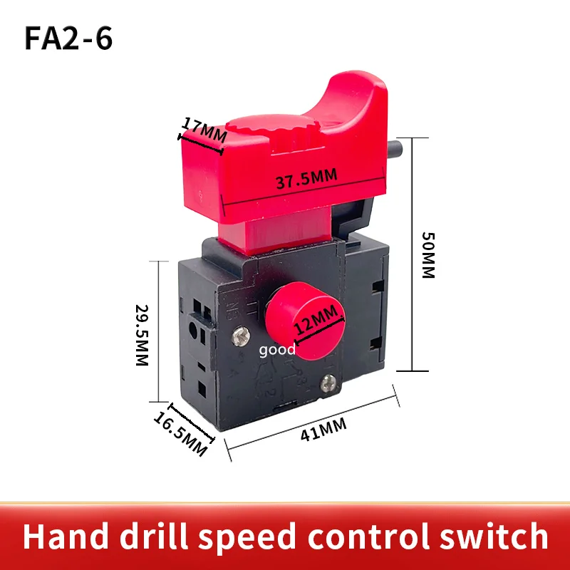 1PCS FA2-6/1BEK 250V 6A 5E4 Red+Black Lock On Power Tool Electric Drill Trigger Switch Electric tool fittings switch