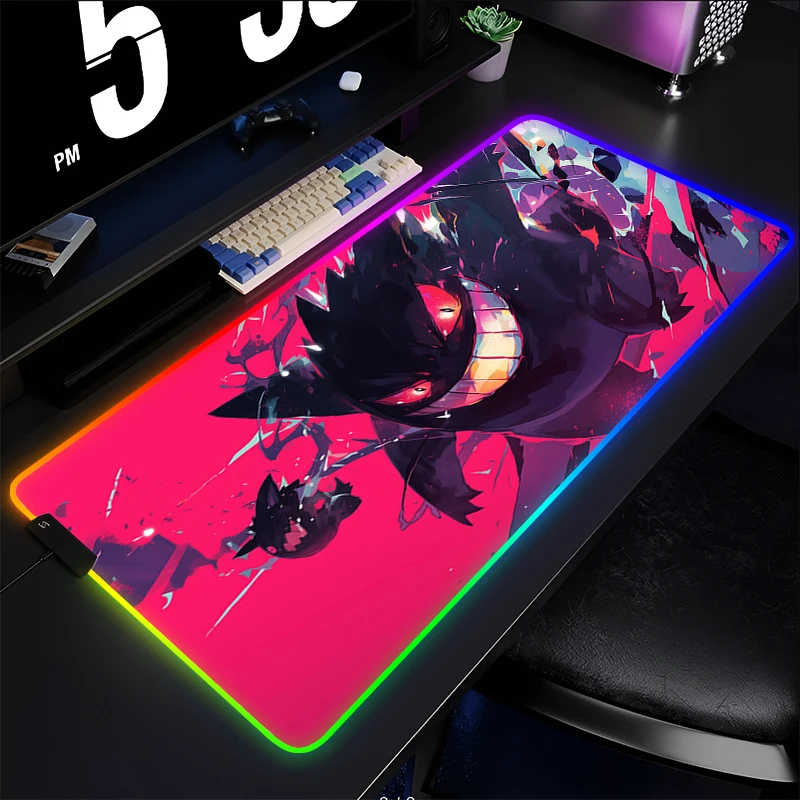 

LED Rubber Mouse Pad P-Pokemon Gengar Gaming Large Gamer Keyboard Desk Mat Table Carpet RGB Mousepad Backlight For Computer CS