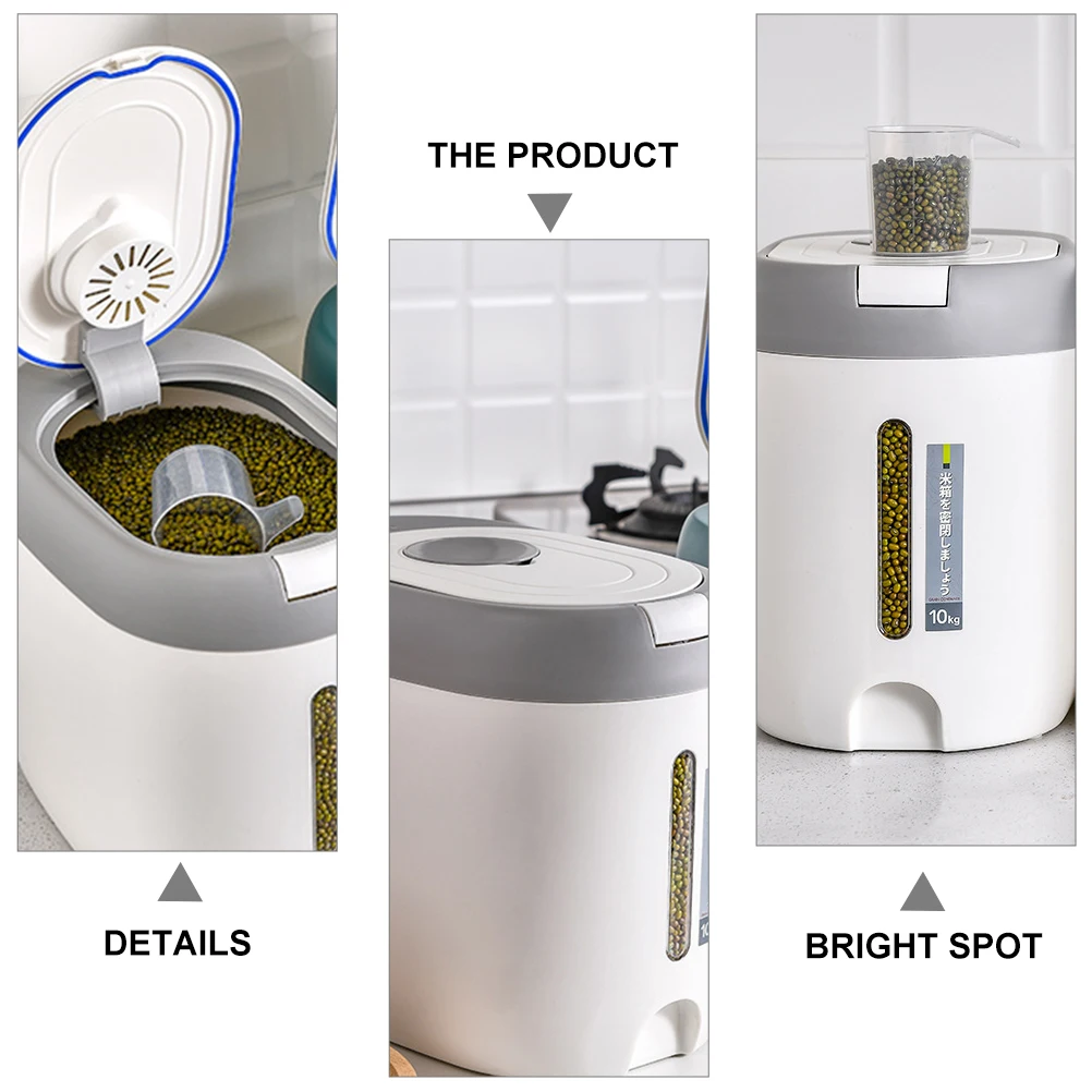 

1Pcs Moisture Proof Rice Storage Box Airtight Large Capacity Food Container 10kg Clear Scale Panel Kitchen Storage Bin