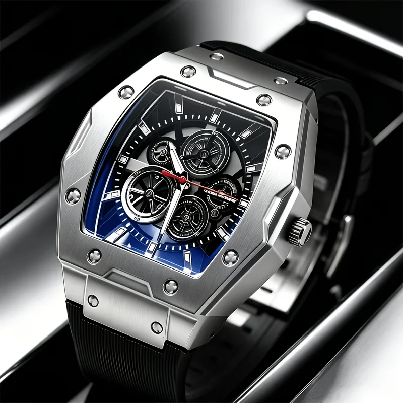 Luxury Gift Set for Men: Stainless Steel Quartz Watch with Calendar, Silver Arrow Necklace, Bracelet and Ring view 5