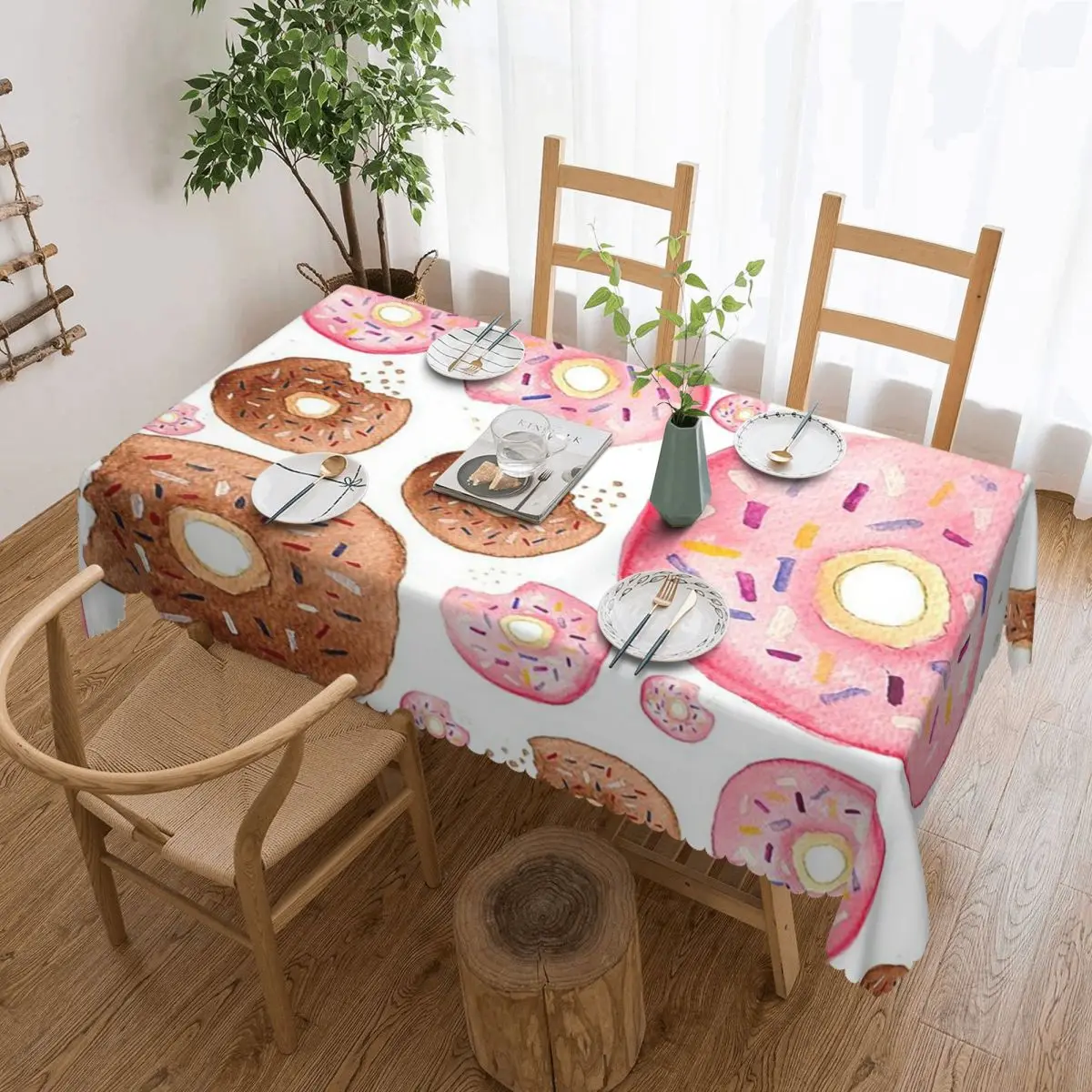 

Colorful Donuts Round Fitted Custom Rectangular Tablecloth Oilproof Table Cover for Dining Events Table Cloth